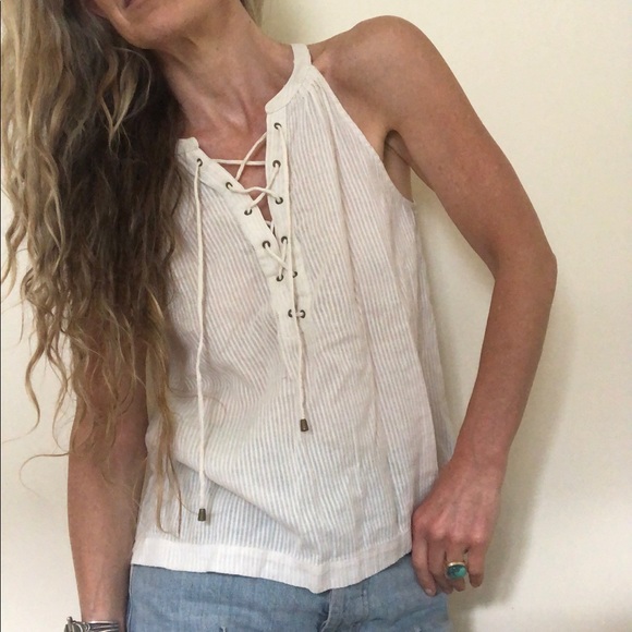 JOIE Arabeth Shadow-Striped Cotton Sleeveless Top XS - Picture 2 of 13